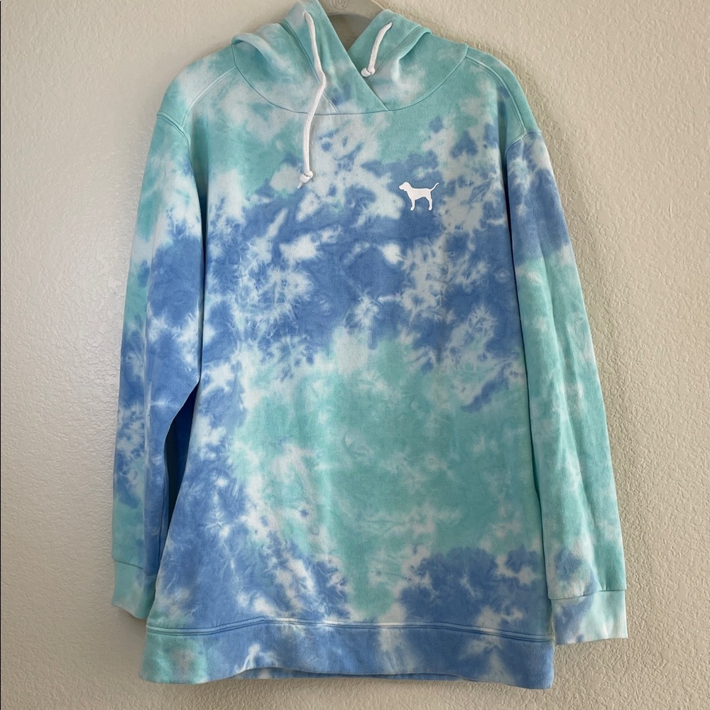 Pink Victoria's Secret Blue and Green Tie-Dye Sweatshirt medium - Picture 3 of 6